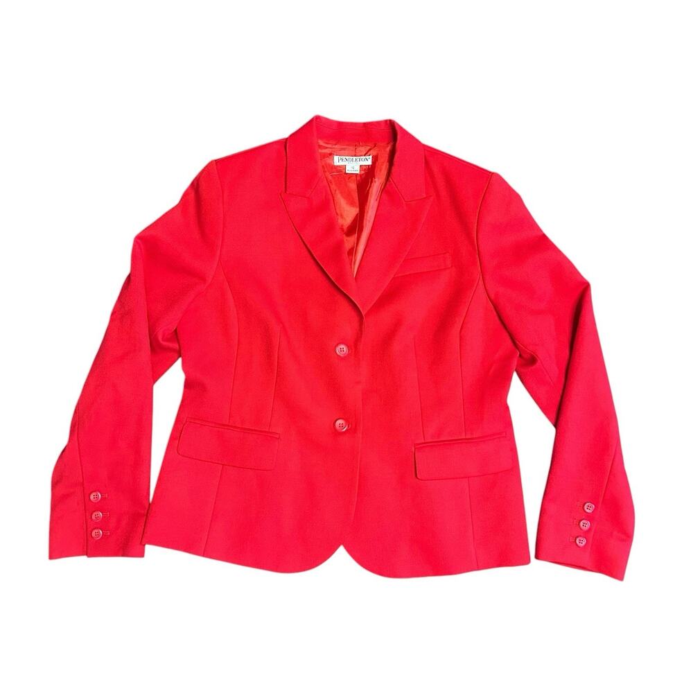 Vintage Pendleton Blazer Womens Size 12 Soild Red 100% Virgin Wool Petite - Picture 3 of 10